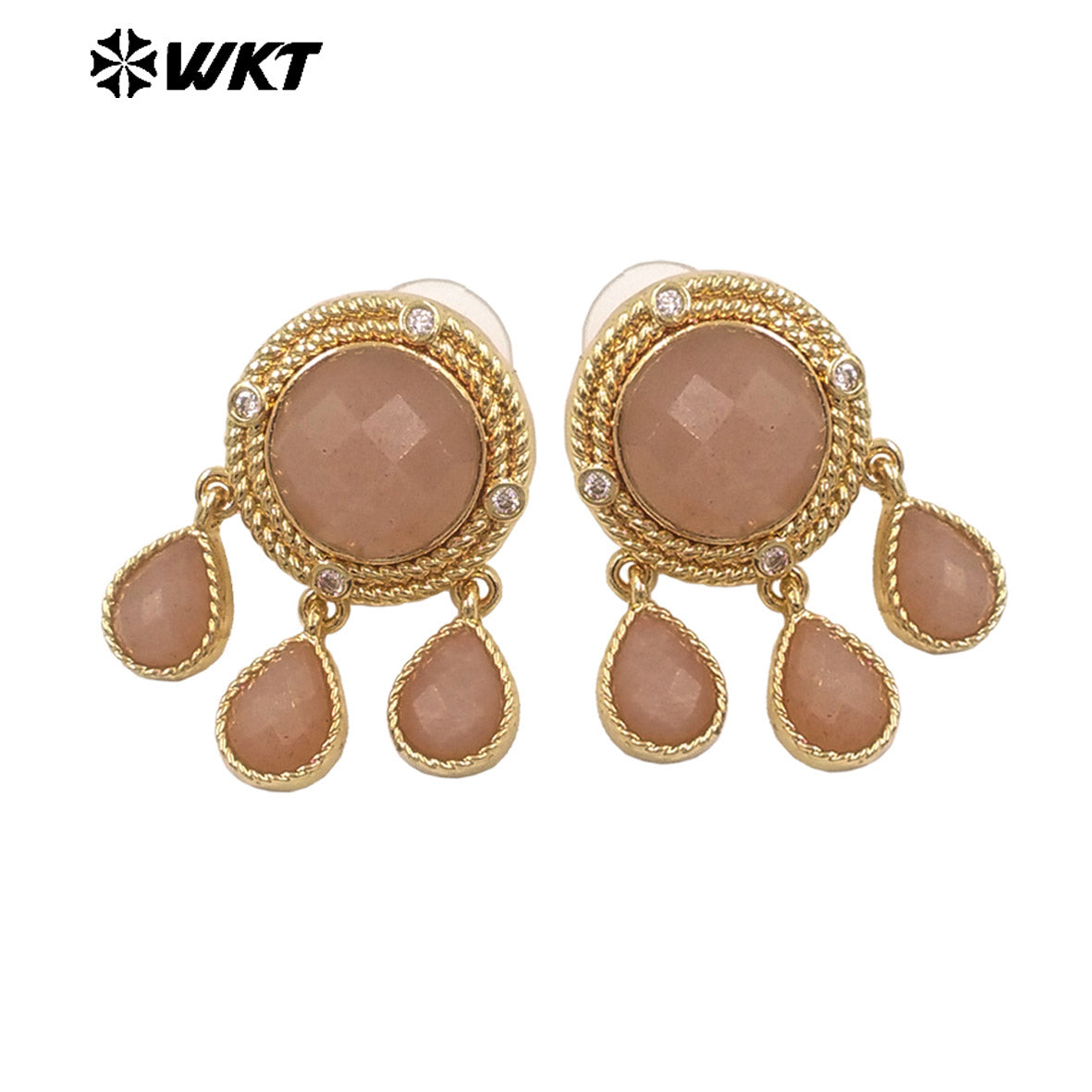 ME120 Wonderful Design Natural Gemstones Earrings With Zircon 18K Gold Plated Three Little Waterdrop Shape Stones Cute Jewelry