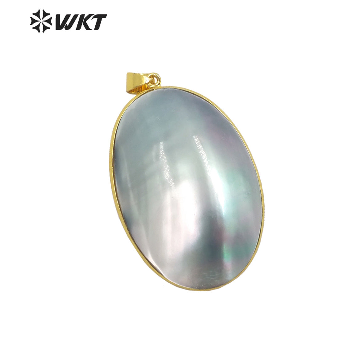 WT-JP338 Wholesale Fashion Gold Bezel Brightly Natural Mabe Shell Pendant Long Oval pink Shell Jewelry Pendant for Friend Gift
