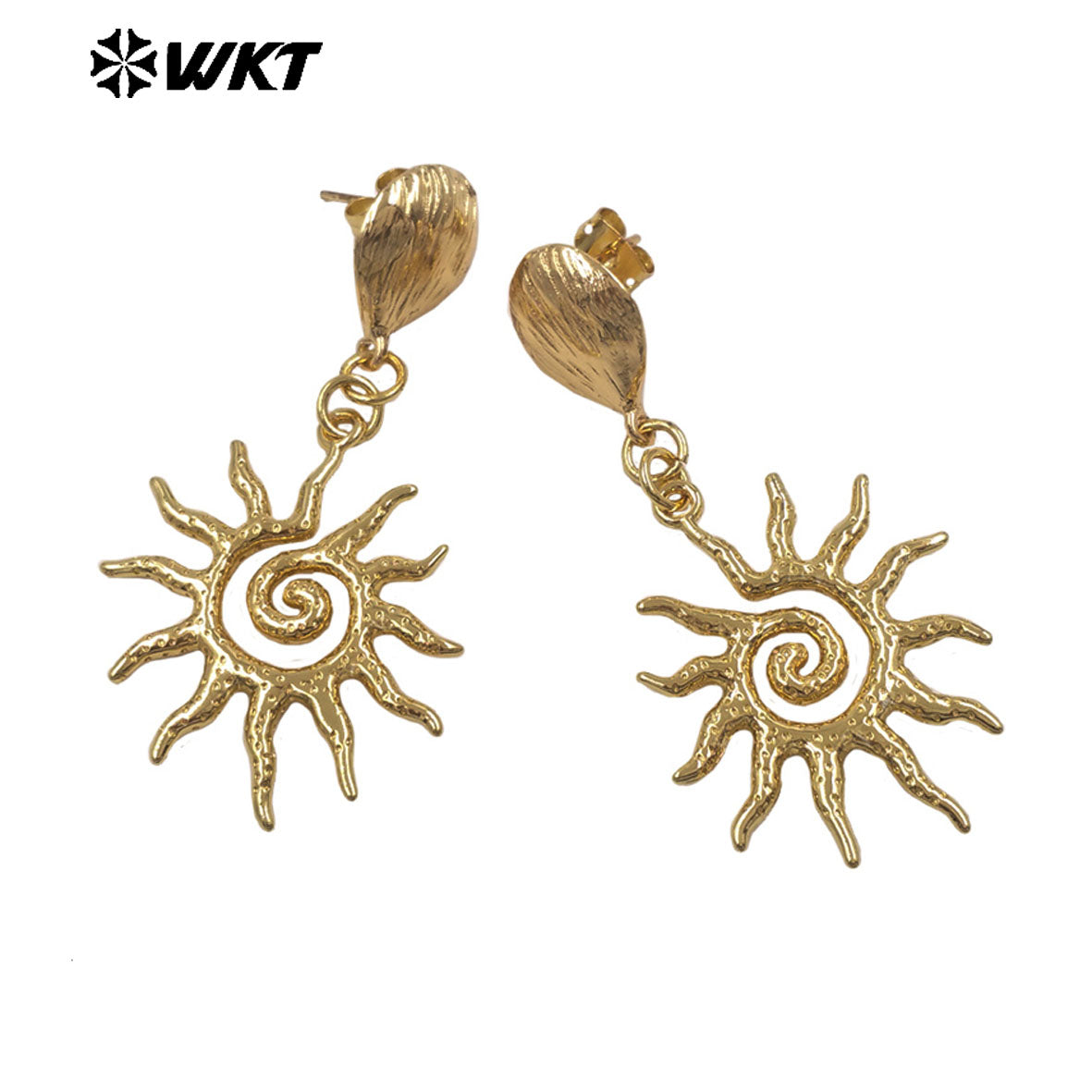 WT-E806 Good Quality Interesting Design Gold Electroplated Yellow Brass Metal Sun Shape Earrings For Women New Year Presents