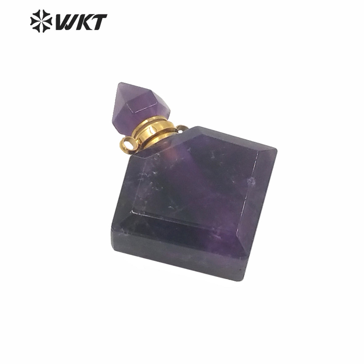 WT-P1575 Wholesale Rhombus Shape Natural Stone Essence Oil Bottle Pendant Gold Stainless Steel Components Stone Perfume Bottle