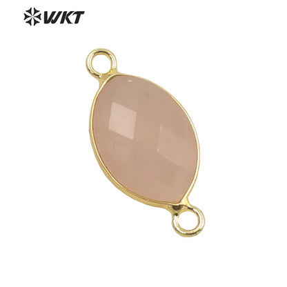 WT-C301 High Quality Gemstone Connectors for Jewelry Bracelet Necklace Double Loops Round Stone Pendant Fashion Beauty for Lady