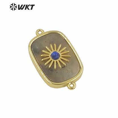 WT-C297 Newest Design High Polish Surface Natural Stone Double Loops Connectors Women Gold Bezel Precious Stone Connectors