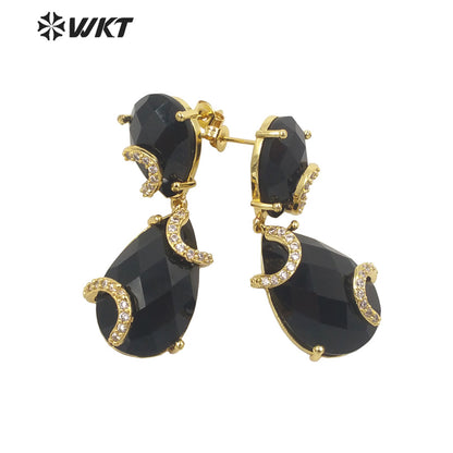 WT-E692 WKT New Design Colorful Spring Match Style Faceted Natural Stone Teardrop Earrings with Cubic Zircon Earrings for Party
