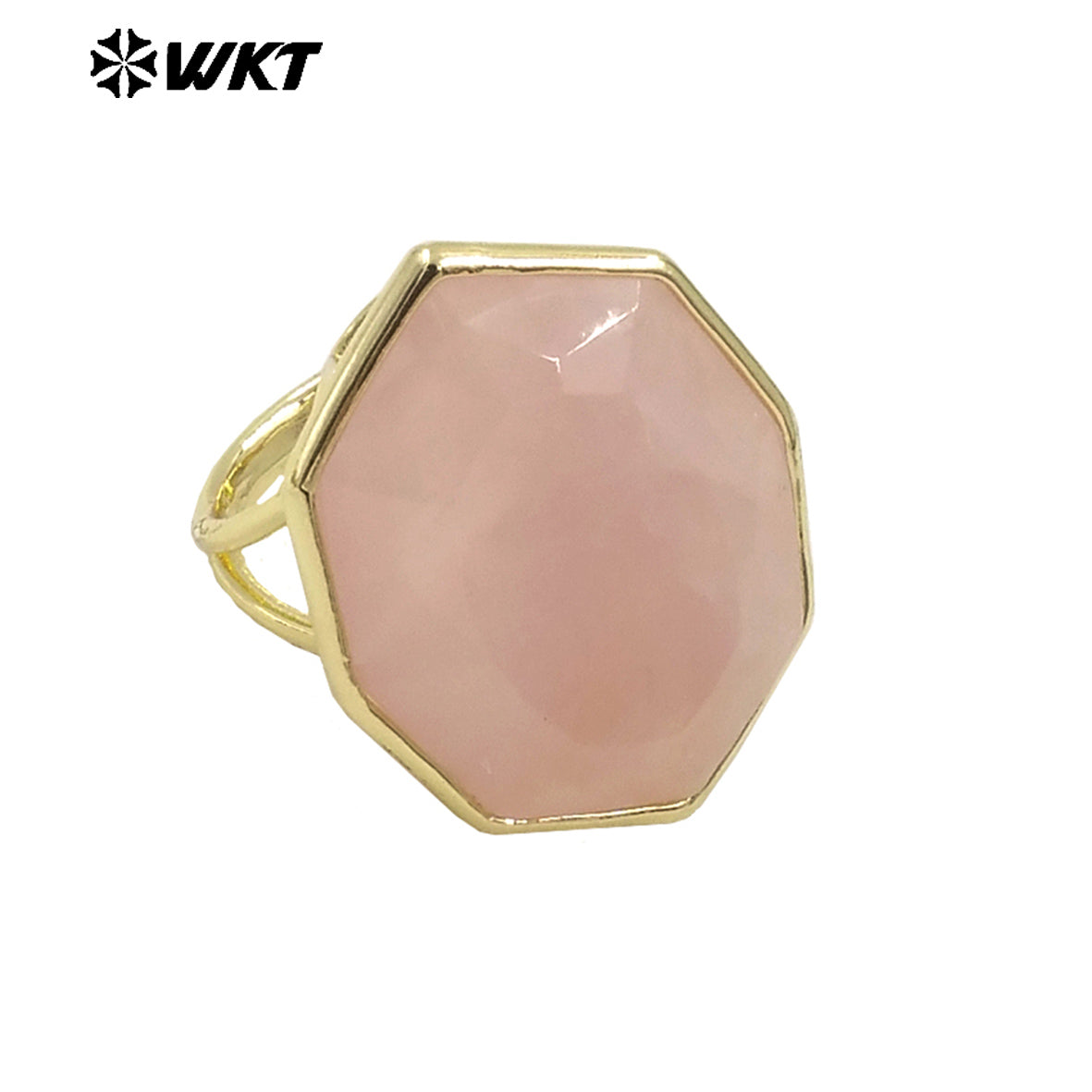 WT-R516 New Spring Design Geometric Natural Hexagon Rose Quartz Amethyst Stone Made Engagement Ring