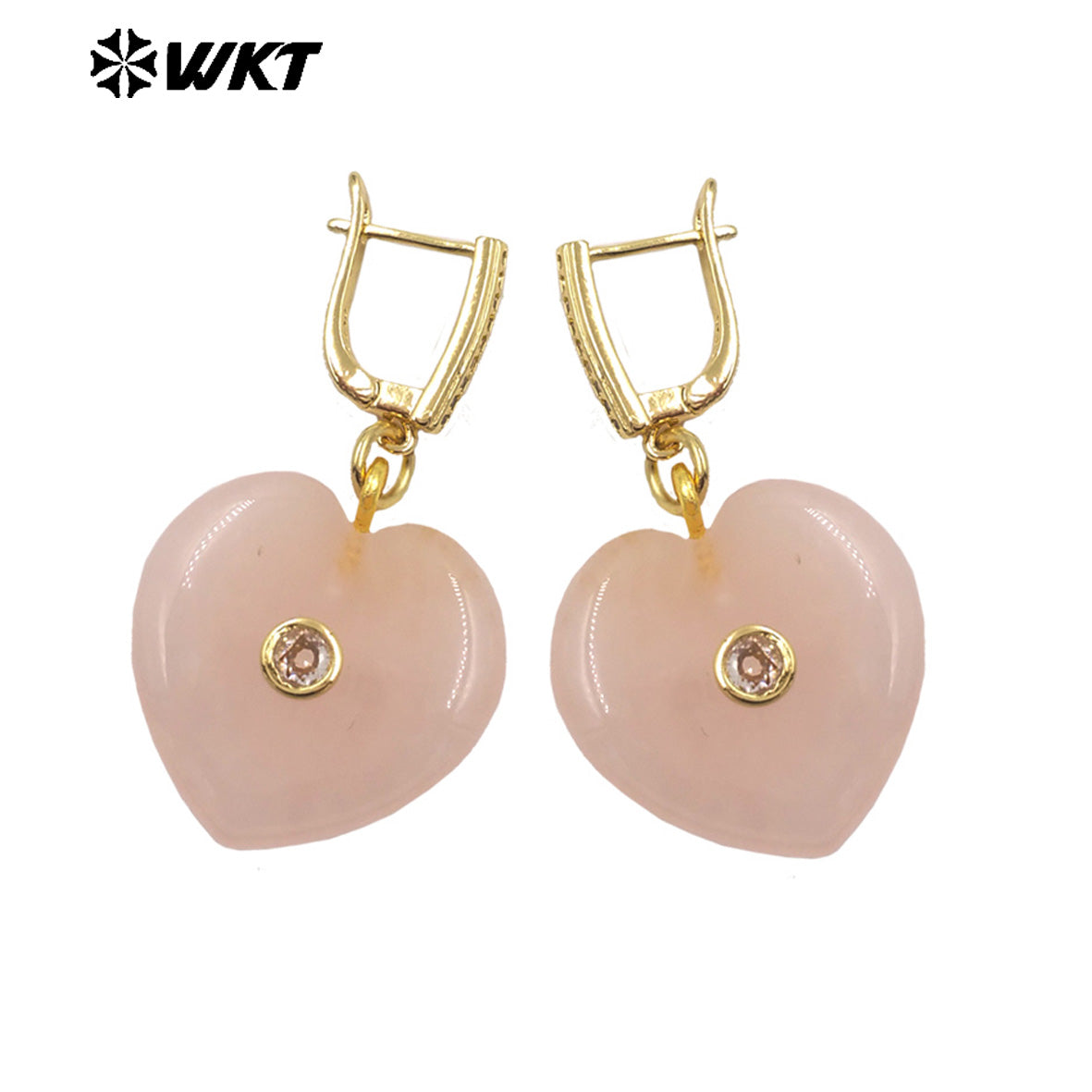 WT-E810 Romantic Style Gold Plated Zircon And Various Natural Gemstones Heart Shape Women Earrings For Cute Jewelry Decoration