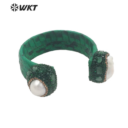 WT-MPB098 Fashionable Lovely Trendy Design 18k Real Gold Natural Baroque Pearl Adjustable Romantic Gift Woman Bangle
