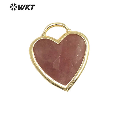 WT-P1857 Newest Lovely Small Size Gemstone Made Heart Pendant Fashion Gold Bezel Natural Handmade Amethyst Stone Heart Charms