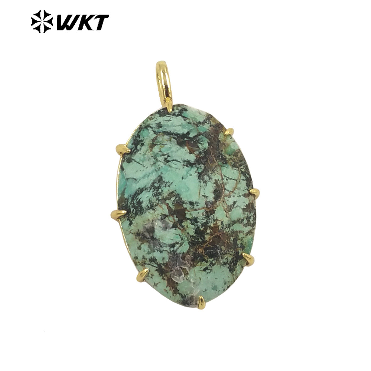 WT-P1912 New Precious Stone Design Pendant 18k Real Gold Plated Claw Setting Oval Amazonite Amethyst Stone Pendants for Birthday