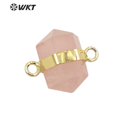 WT-P1764 Simple Cute Crystal Pendant Double Loops Bullet Shape Hexagonal Natural Stone Pendant Amethyst Citrine Pink Quartz