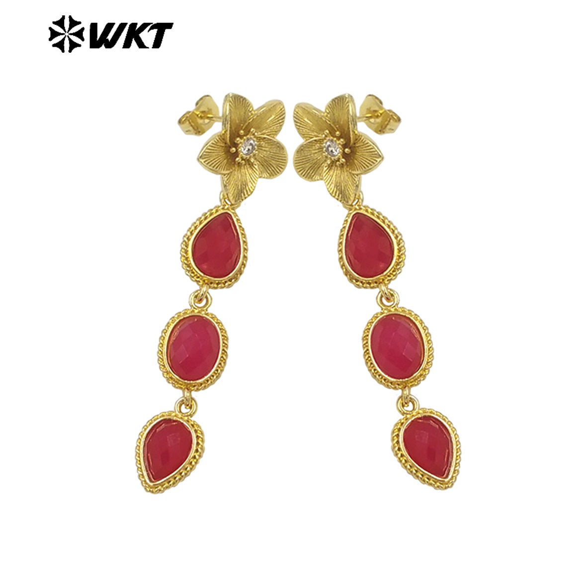 WT-E758 Amazing Fashion 18K Real Gold Plated Resist Tarnishable Multi Stones Earrings Women Birthday Gift Jewelry