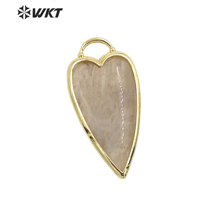 WT-P1862 Exclusive Design Long Heart Stone Pendant 18k Real Gold Plated Natural Faceted Arrowhead Heart Amethyst Pendant