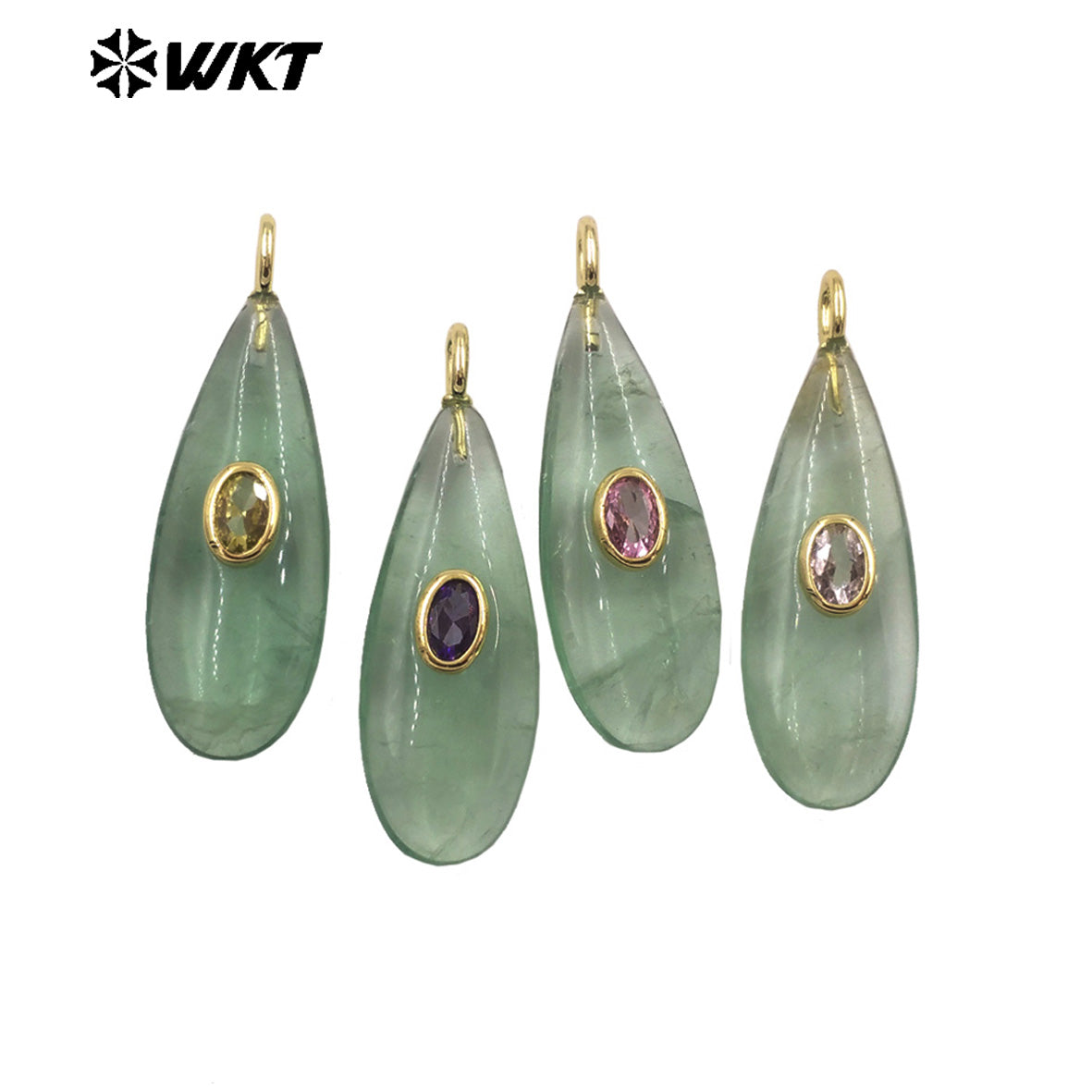 WT-P2065 Good Quality Gold Plated Zircon And Multi Natural Gemstones Waterdrop Shape Pendants For Fashion Women Earrings Making