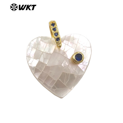 WT-JP483 Classic Fashion Gold Plated Zircon Setting In White Shell Heart Shape Little Pendants As DIY Necklace Accessories