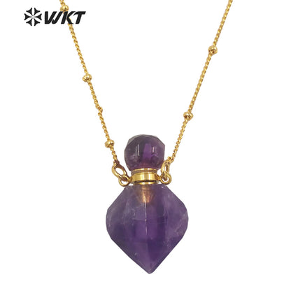 WT-N1358 WKT Hot Style Natural Crystal pink Quartz Amethyst Yellow Citrine Perfume Bottle Necklace Fine Pendent Necklace Women