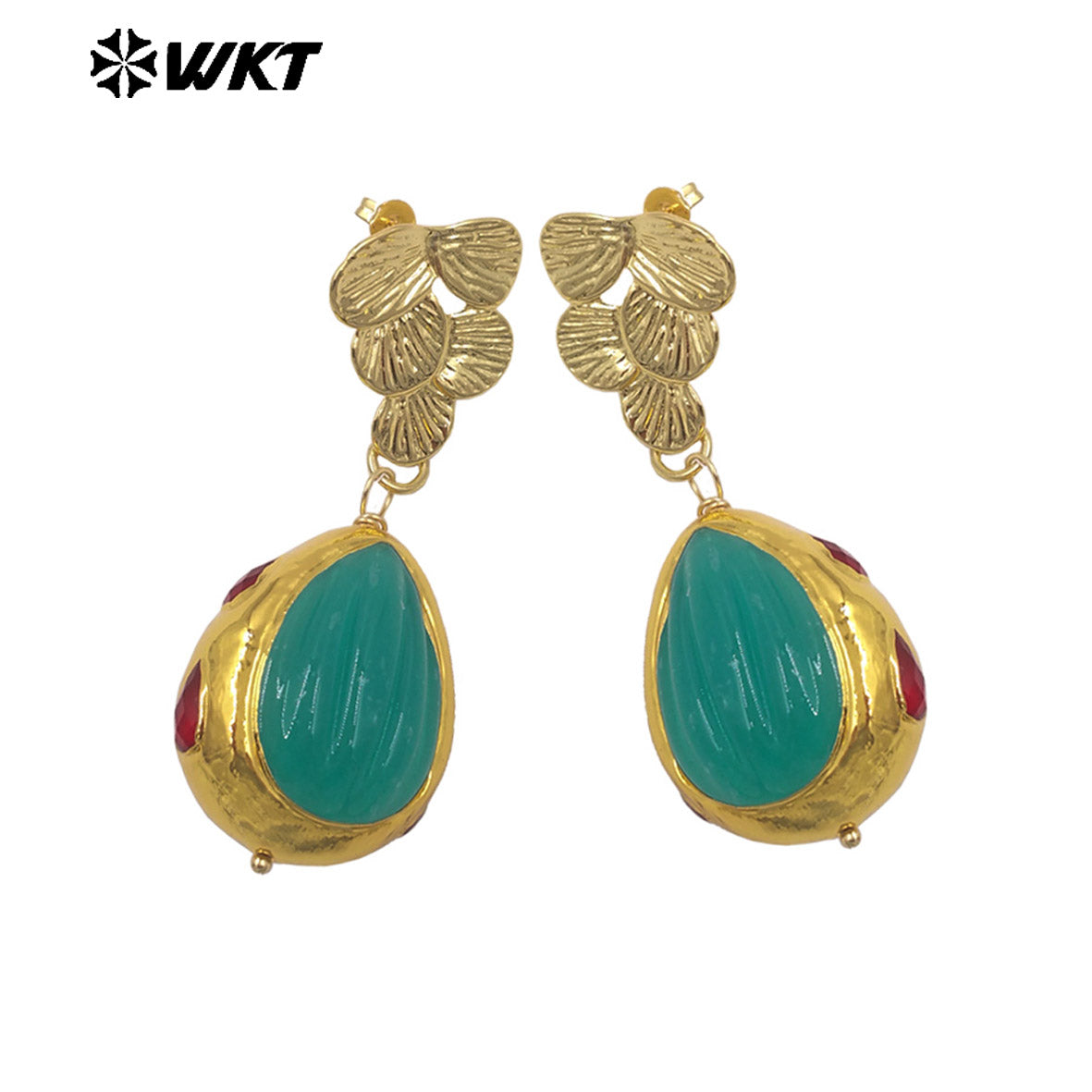 WT-E805 High Quality 18K Gold Plated Hand Carved Colorful Glaze Waterdrop Shape Earrings For Female Party Wearing Jewelry