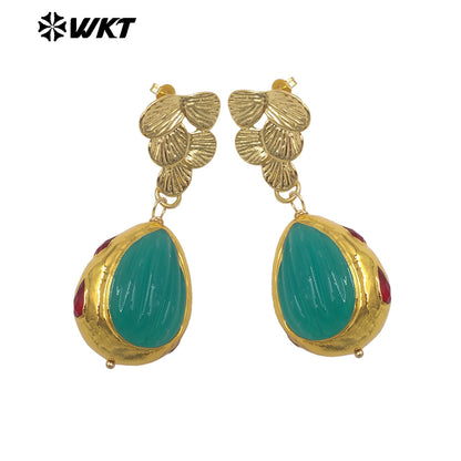 WT-E805 High Quality 18K Gold Plated Hand Carved Colorful Glaze Waterdrop Shape Earrings For Female Party Wearing Jewelry
