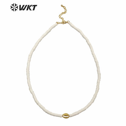 WT-JN125 HOT New Arrive 4mm Spacer Beads Choker Necklace Lady pink Color Cowrie Shell Choker Necklace with Charms