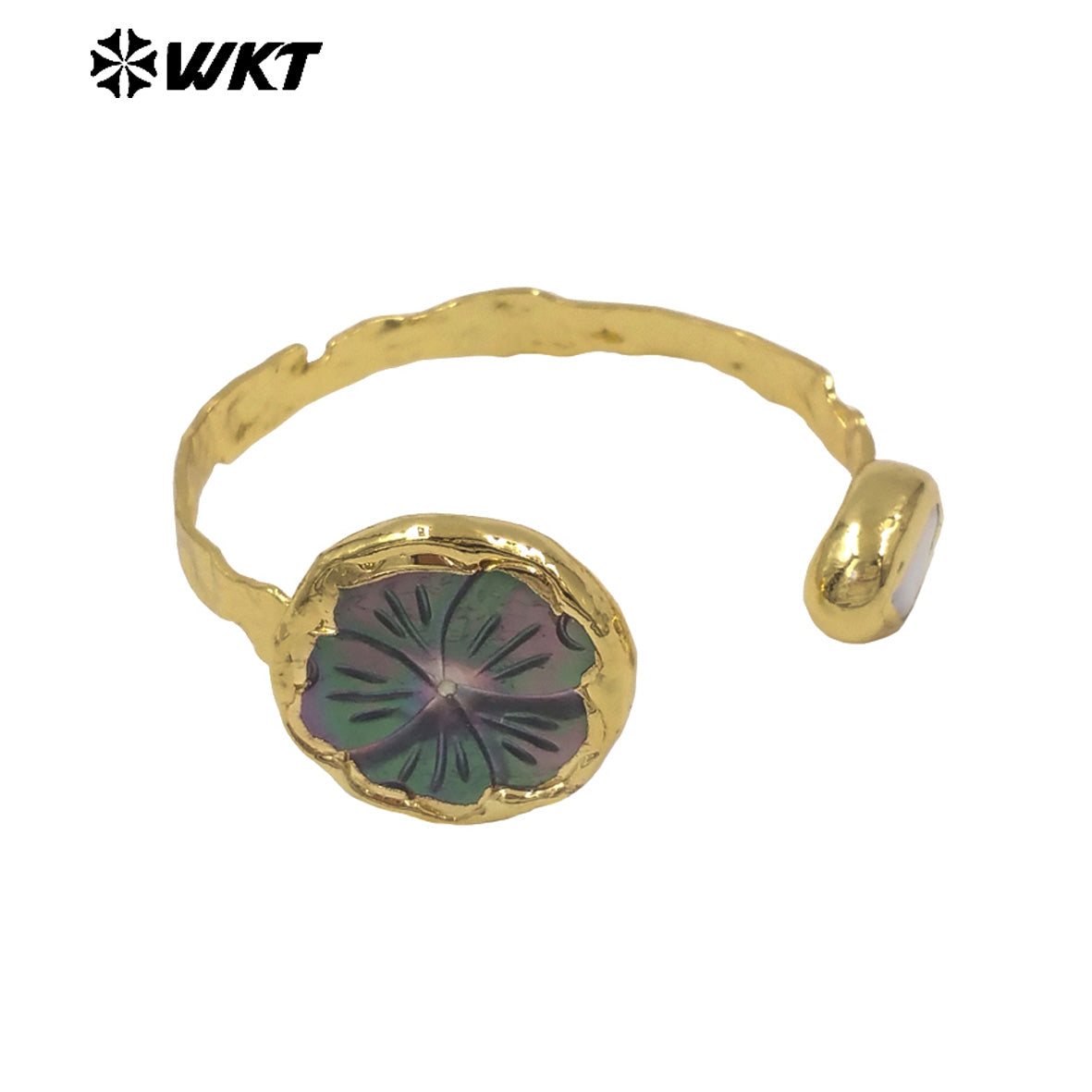 MPB140 Amazing 18K Gold Electroplated Natural Pearl And Shell Carved Flower Shape Cuff Bangles For Women Fashion Jewelry