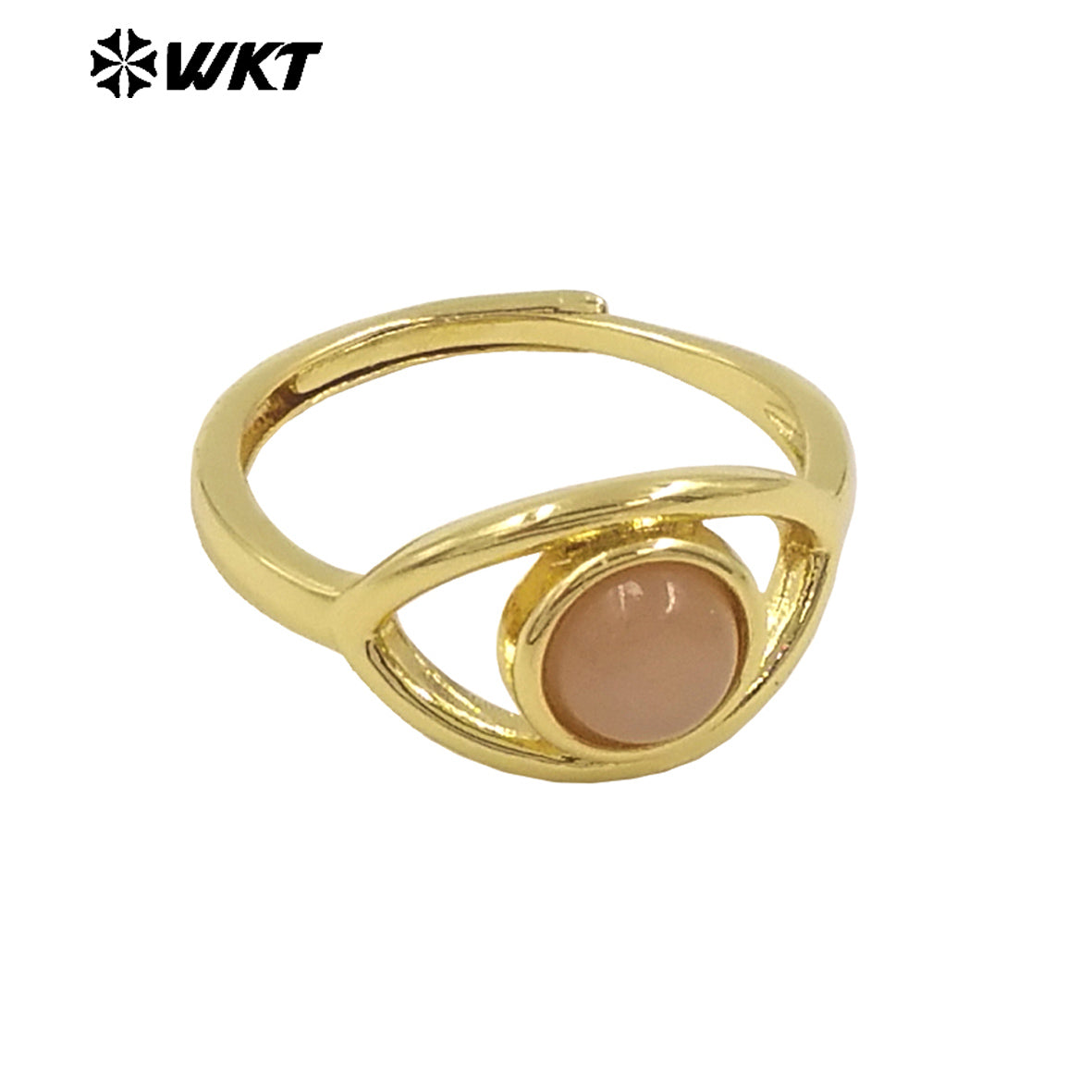 WT-R538 Wholesale Fashion Gold Plated Charming Eye Shape With Natural Amazonite Gemstone Party Ring in Adjustable Size
