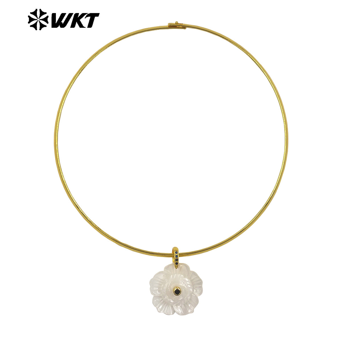 WT-JN382 Popular Design Gold Plated Natural Shell Zircon Flower Shape Pendant Chockers Necklace For Women Party Jewelry