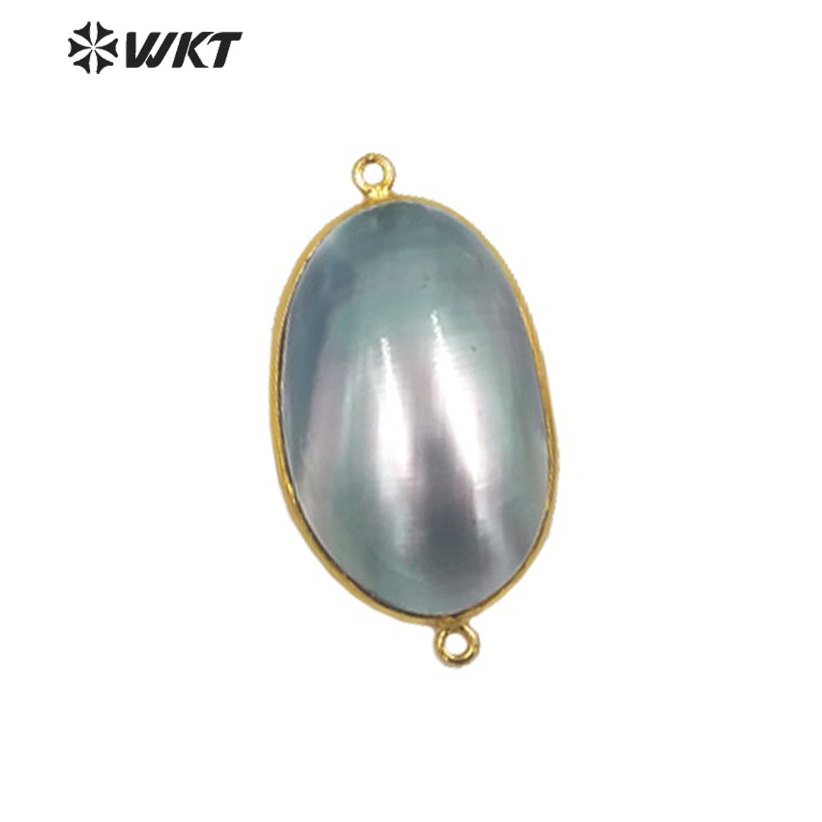 WT-JP339 Wholesale Fashion Double Loops Gold Bezel Shell Connectors Women Natural High Brightly Mabe Pendants for Necklace