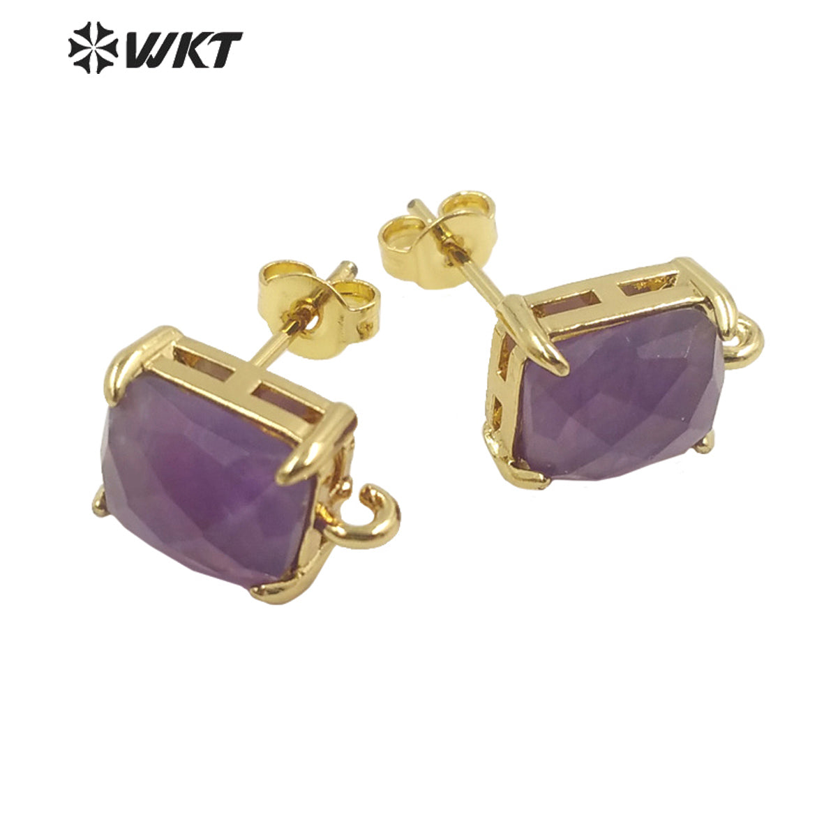 WT-E677 Newest Design Fashion Gold Plated Claw Setting Long square Gemstone Made Jewelry Findings Earrings Studs
