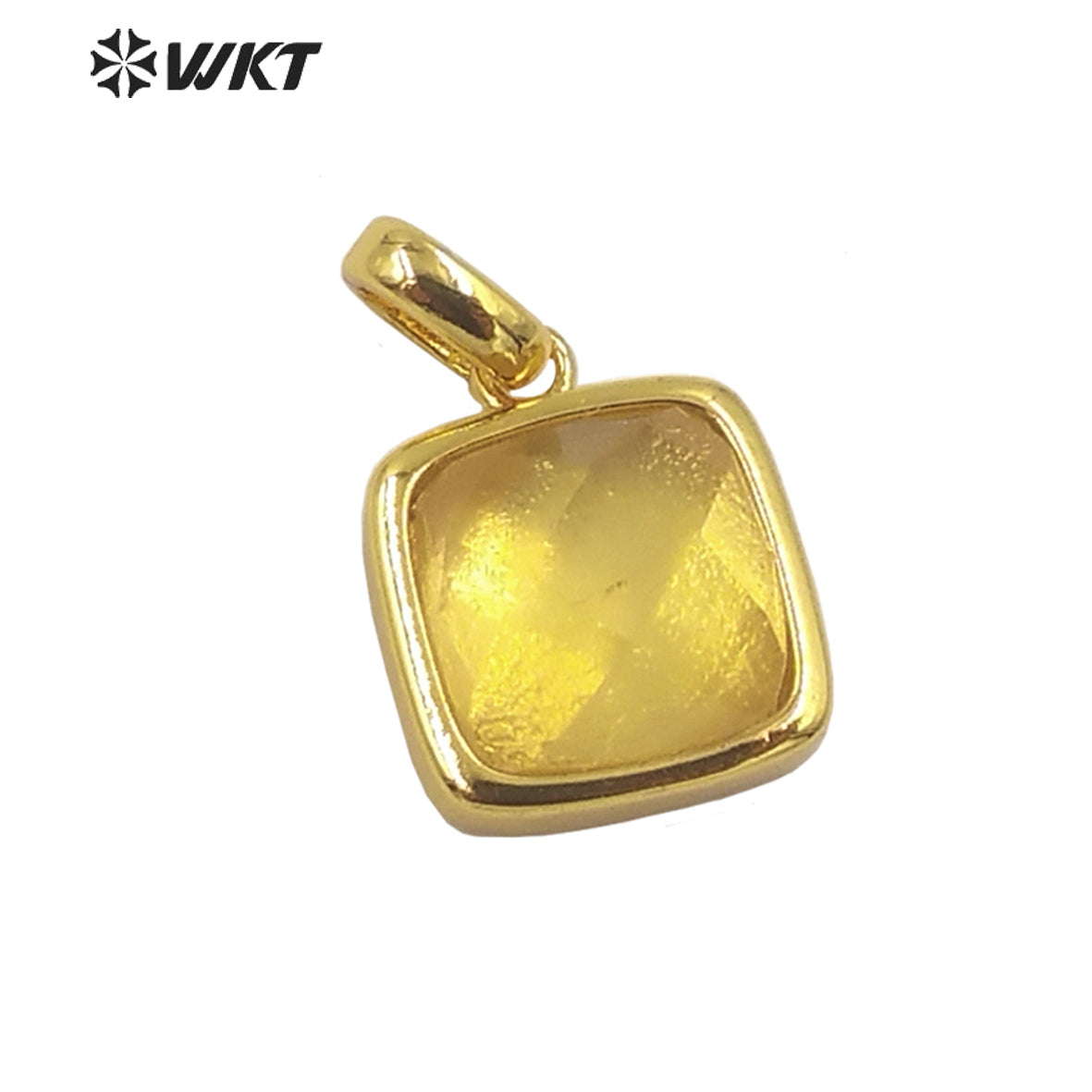 WT-P1837 Wholesale Fashion Gold Bezel Tiny square Stone Pendants Hot Faceted Gemstone Made Lovely Delicate Women Necklace Charms