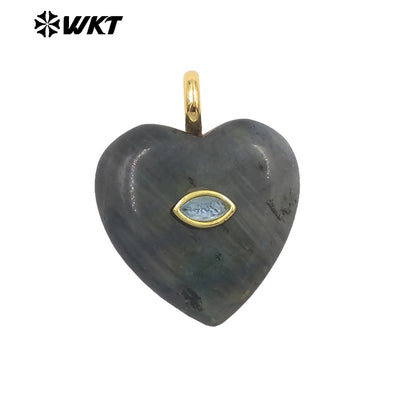 WT-P2042 Popular Sale Lapis Natural Stone Gold Plated Zircon Heart Shape Pendants For Romantic Women Necklace DIY Making