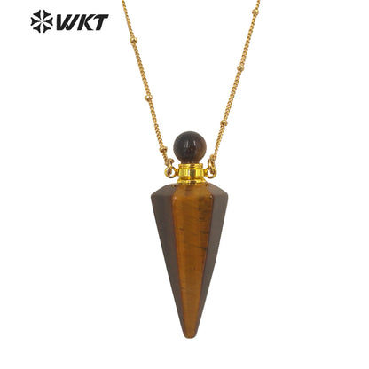 WT-N1407 Amazing Big Long Bullet Shape Natural Gemstone Made Perfume Bottle Necklace Women Essencial Oil Bottle Necklace