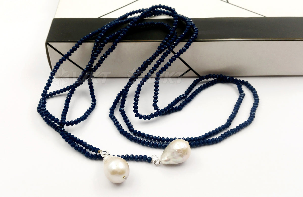 WT-N1115 Long Beads Necklaces Multi-color Beads Crystal Smooth Necklaces with White Pearl Necklaces for Women