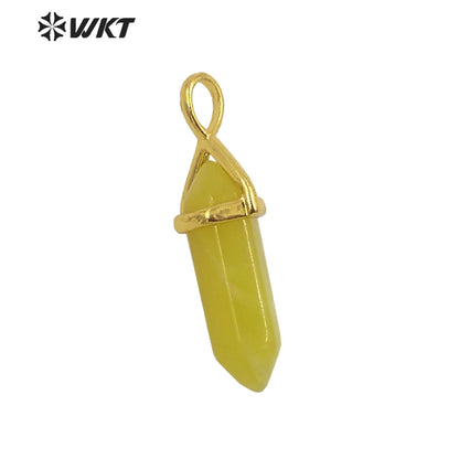 WT-P1864 Trendy Hot Spirit Quartz Double Point Bullet Pendant Gold Cap Natural Gemstone Hexagon Stone Jewelry Pendant