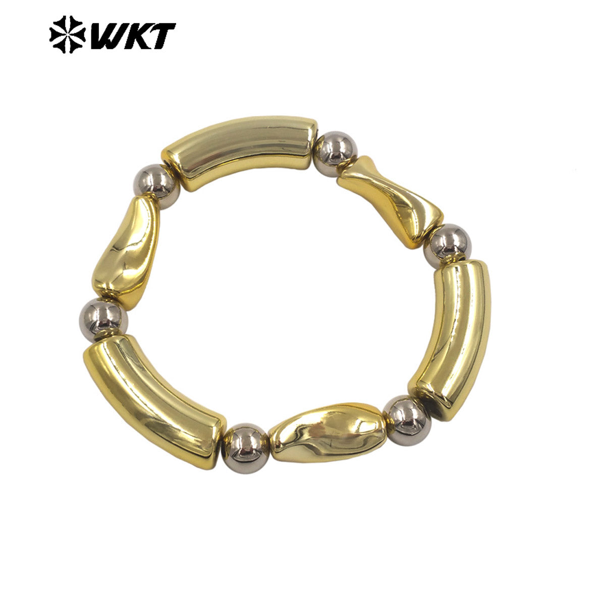 WT-JF375 High Quality Gold And Silver Plated Yellow Brass Space Round Beads Bracelet As Female Daily Jewelry Decoration
