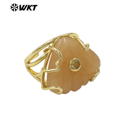 WT-R614 Lovely Design Gold Plated Colorful Zircon And Natural Gemstones Shell Shape Rings For Lady Wedding Wearing Accessory