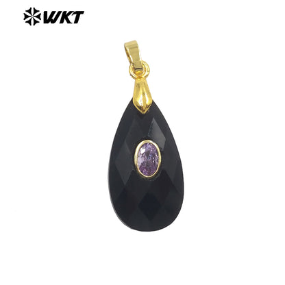 WT-P2044 New Arrival Natural Stone And Zircon Waterdrop Shape Lovely Charms Pendant As Women Elegant Earrings DIY Accessory