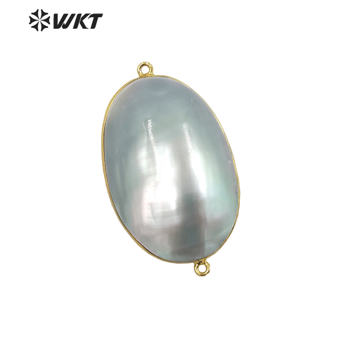 WT-JP339 Wholesale Fashion Double Loops Gold Bezel Shell Connectors Women Natural High Brightly Mabe Pendants for Necklace