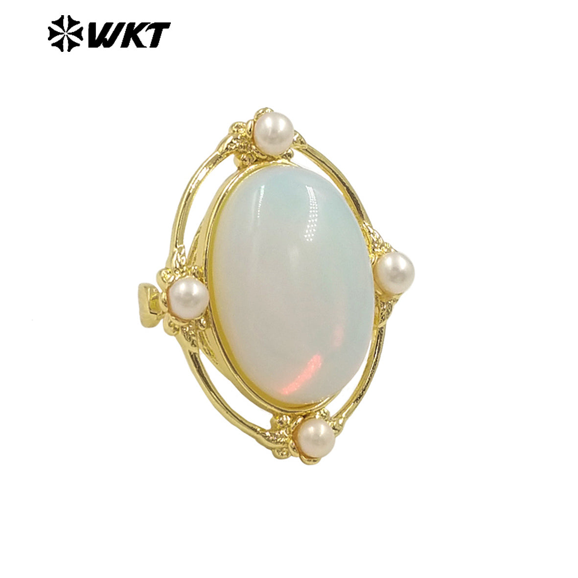 WT-R541 Wholesale Fashion Gold Plated Retro Natural Gemstone Lapis Amethyst Oval Stone With Pearl Beads Adjustable Women Ring