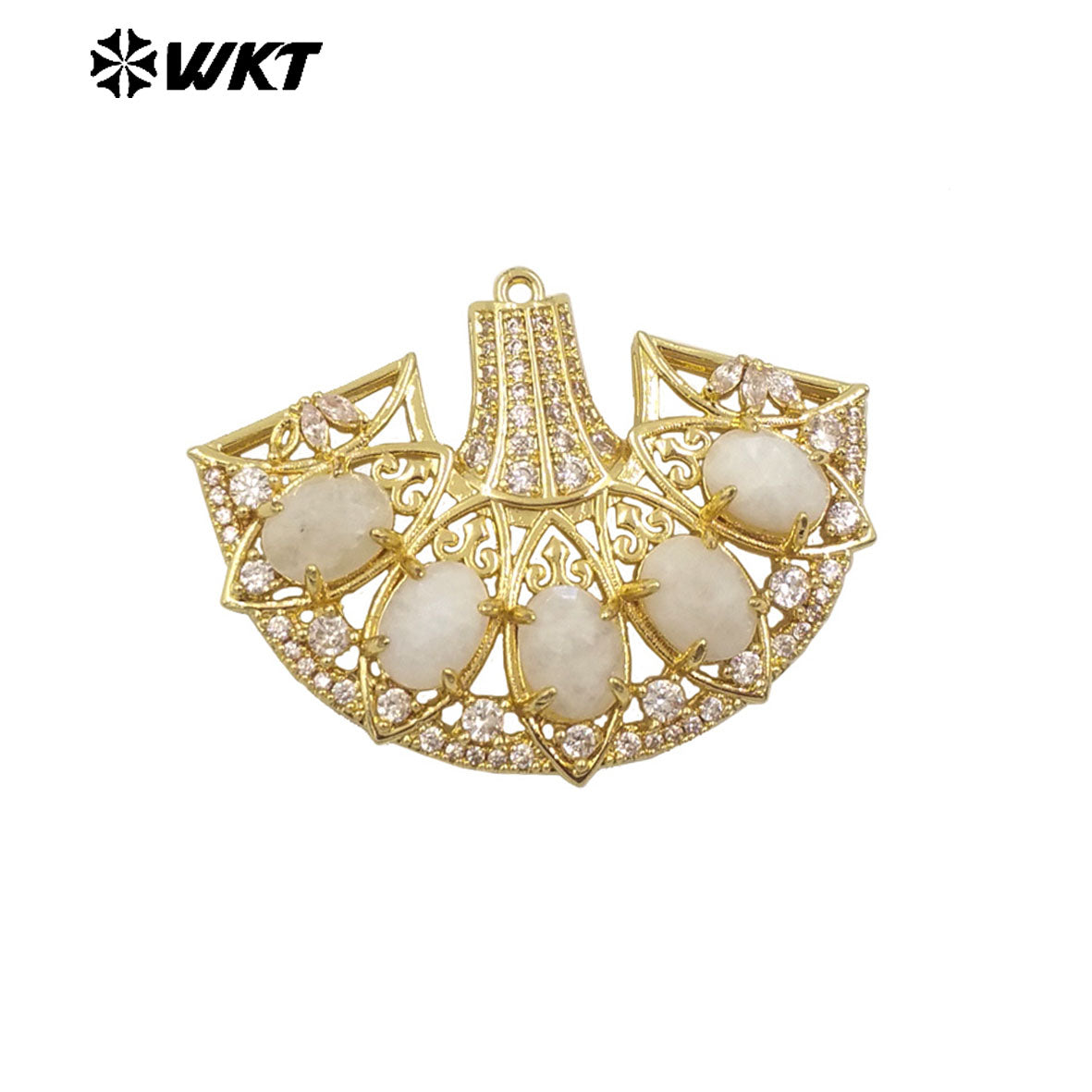 WT-MP295 Spring New Style Most Fashion Fan Shape Micropave Clawing Setting Natural Stone Lovely Skirt Pendant