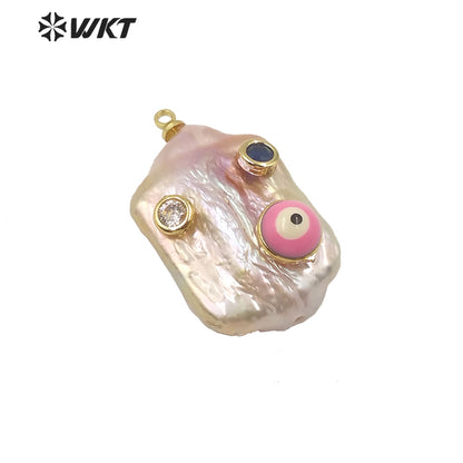 MP141 Hot Sales Natural Freshwater Pearl Pendant Long Rectangle White Pearl Pendant With CZ Charms for Necklace