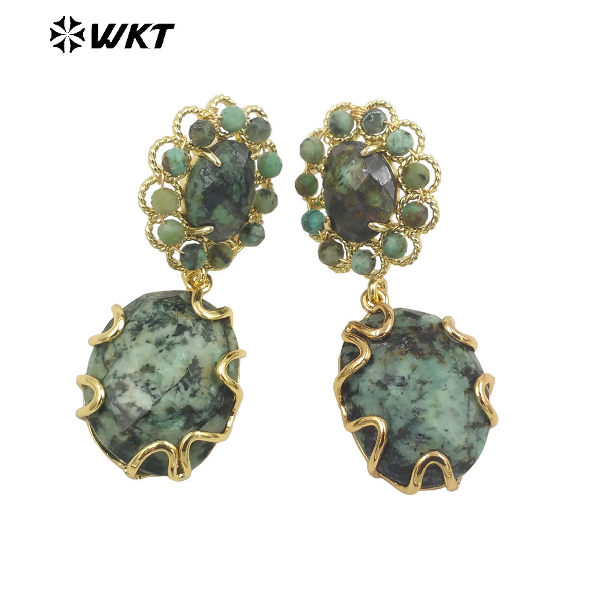WT-E720 Gorgeous Faceted Stone Made Earrings Women Gold Claw Setting Handmade Sun Stone Dangle Earrings INS Hot Charming Earring