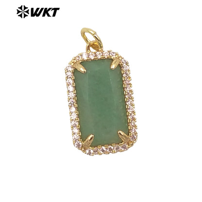 WT-P1973 Wholesale Fashion Gold Plated Cubic Zircon With Prong Setting Long Square Sun Stone Lady Jewelry Pendants