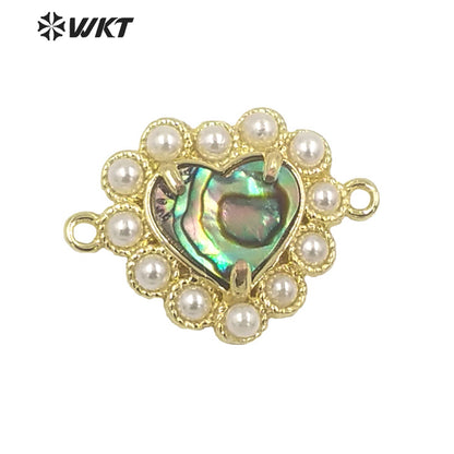 WT-PC007 Charming Lovely Claw Setting Natural Shell Made Heart Jewelry Making Connectors for Women