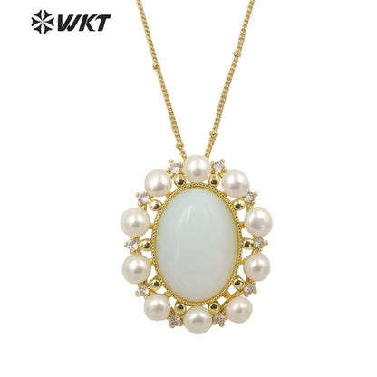 WT-MN979 New Light Luxury Design Natural Gemstone Pendant Pearl Zircon Exquisite Charming Pendant Natural Gemstone Necklace