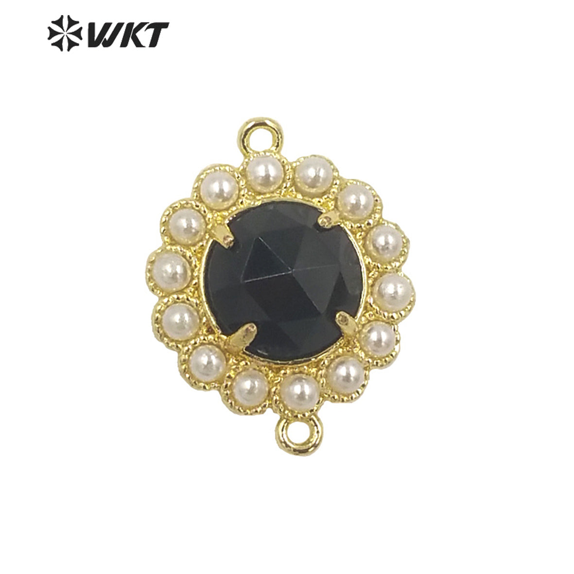 WT-PC005 Wholesale Fashion Gold Plated Double Loops Round Stone With Shell Pearl Around With Claw Setting Connector Findings