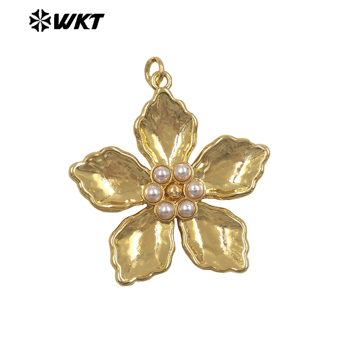 WT-P2079 Boutique Fashion Gold Plated Brass And Artificial Pearl Flowers Shape Pendants As Girls Handmade Jewelry Findings