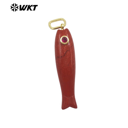 WT-P2114 Interesting Cute Style Natural Gemstones And Zircon Long Fish Shape Charms Pendants For Women Trendy Earrings DIY