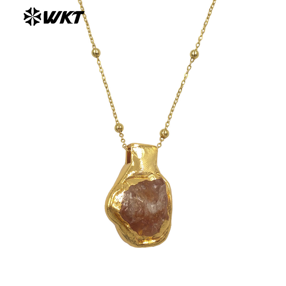 WT-N1500 Exquisite Gold Electroplated Natural Quartz And Turquoise Stone Irregular Pendant Necklace For Women Daily Decoration