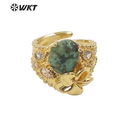 WT-R485 WKT Fashion Design Trendy Gift for Women Colorful High Quality Gorgeous Natural Gemstone and Zircon Stone Ring