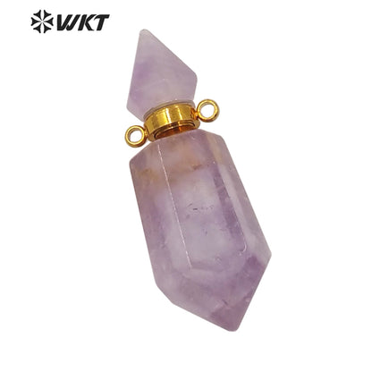 WT-P1638 Amazing Gold Natural Double Point Spirit Quartz Perfume Bottle Stone Pendant High Quality Jewelry Bottle Pendants