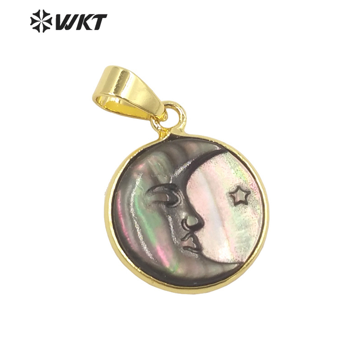 WT-JP299 Exquisite Charming Pendant Gold Plated Trumpet Shell Moon Face Pendant Round Women Jewelry Accessories Shell Pendant