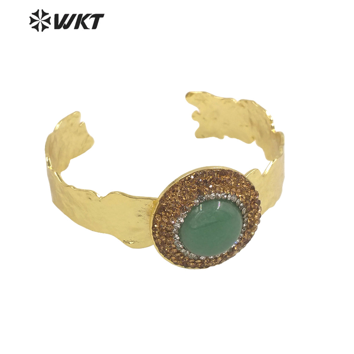 WT-B627 INS Trendy Gold Rhinestone Bangle Women 18k Gold Plated Round Stone Bangle Europe Boho Opening Stone Bangle